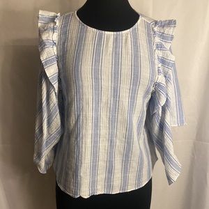 Vince Camuto baby blue striped ruffle sleeve blouse